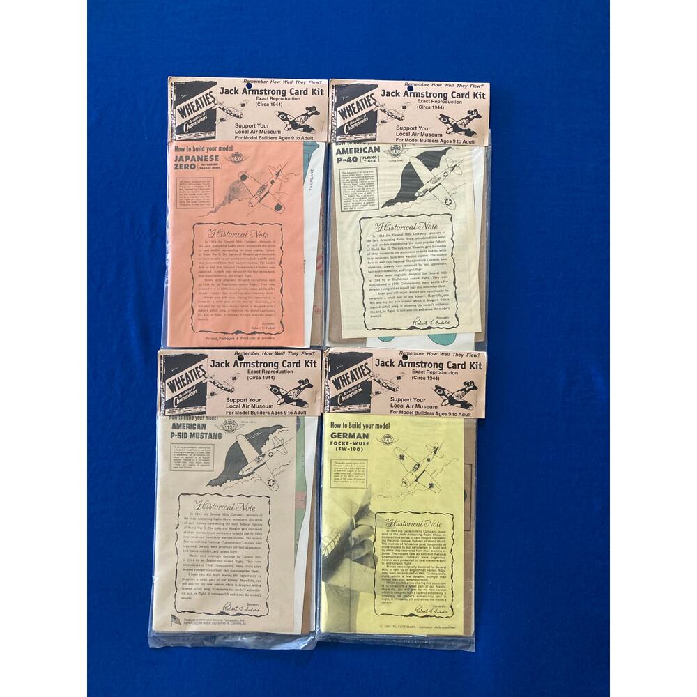 Vintage WHEATIES Reproduction Jack Armstrong Model Card Kits SEALED Set of 4